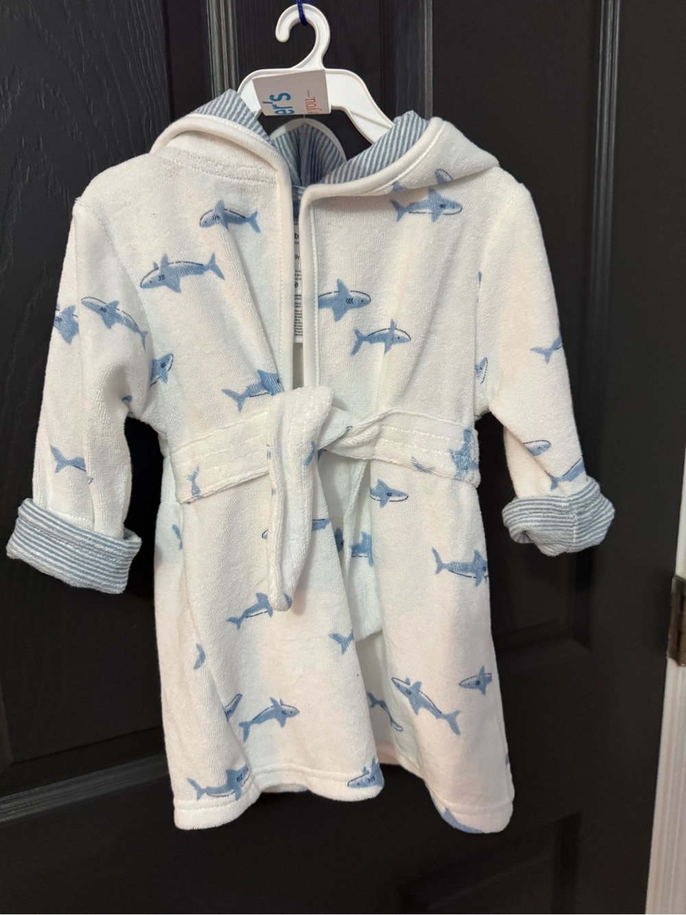 Carter’s White & Light Blue Shark Hooded Kids Robe